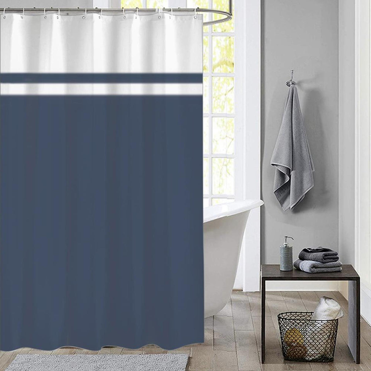 Hollandsk husbadeforhæng simpelthen blåt 180x200cm 100% polyester