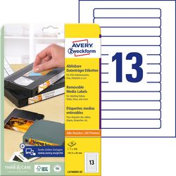 Videobåndetiketter avery zweckform 20 x 147,3 mm hvid