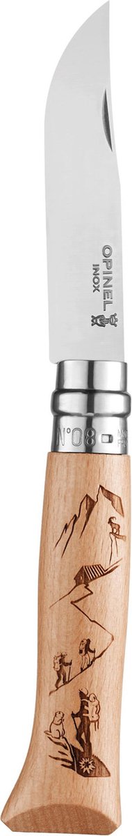 Opinel n°08 - vandring alpine - serie af graveringer - rustfrit stål og træ