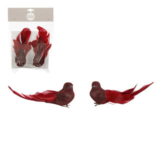 Edelman klip fugl rød 2 stk - l8xb5xh6,5cm | 6 stk
