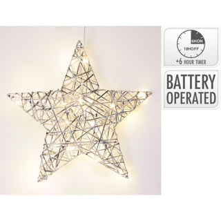 No fire star 30cm med LED sølv
