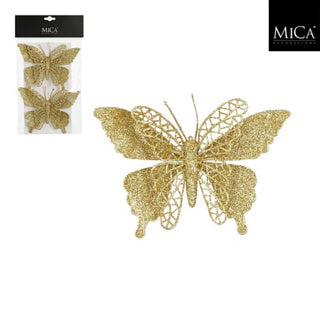 Edelman klip sommerfugl guld 2 stk - l16xb11cm | 5 stk