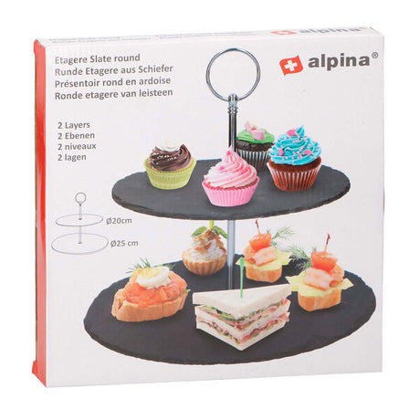 Alpina skifer etagère - 2 lag - ø 20 og 25 cm - præsentationsskål