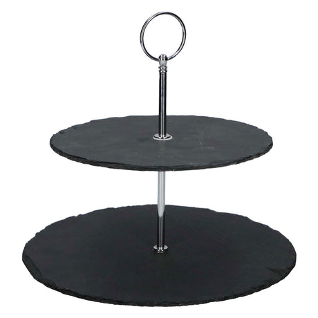 Alpina skifer etagère - 2 lag - ø 20 og 25 cm - præsentationsskål