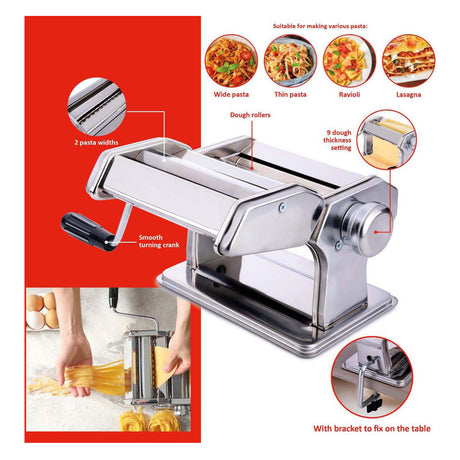 Alpina pastamaker handmatig - rvs - tafelklem - spaghetti, ravioli, lasagne