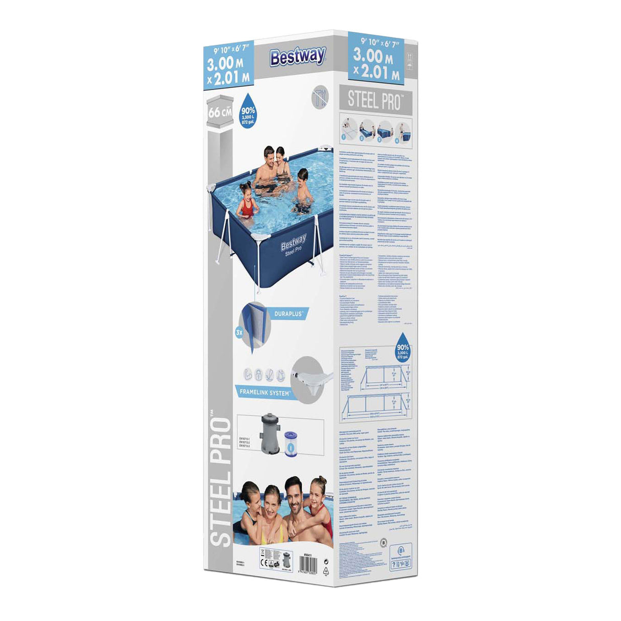 Bestway swimmingpool stål pro sæt rektangel, 300cm