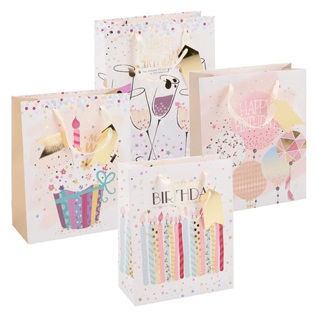 Edco fødselsdagsgavepose - ca. 32x26x12 cm - gavepose til fødselsdag - fødselsdagsgavepose med håndtag - gaveemballage til fødselsdagsgaver - assorteret design - 1 tilfældig pose