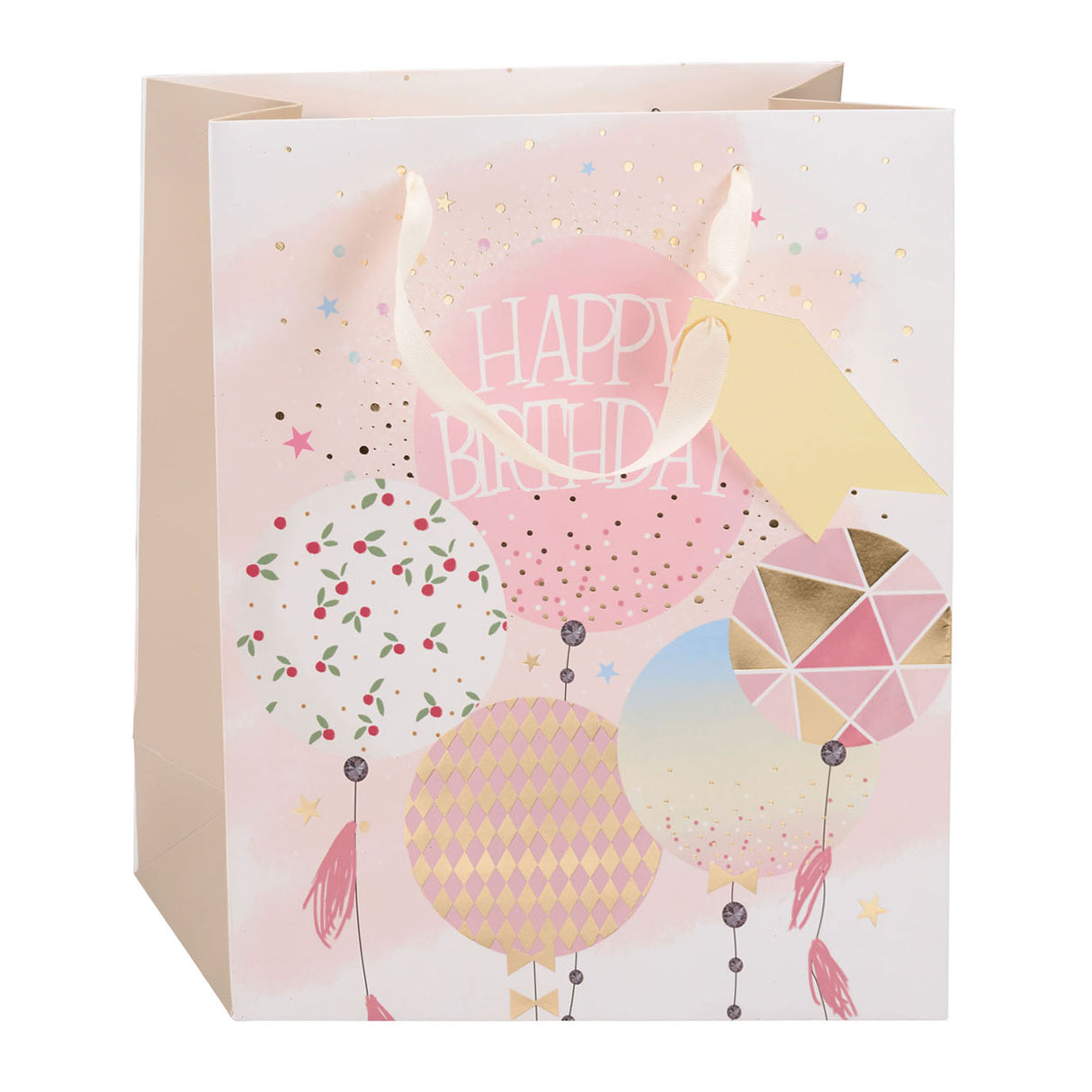 Edco fødselsdagsgavepose - ca. 32x26x12 cm - gavepose til fødselsdag - fødselsdagsgavepose med håndtag - gaveemballage til fødselsdagsgaver - assorteret design - 1 tilfældig pose