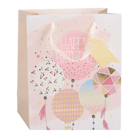 Edco fødselsdagsgavepose - ca. 32x26x12 cm - gavepose til fødselsdag - fødselsdagsgavepose med håndtag - gaveemballage til fødselsdagsgaver - assorteret design - 1 tilfældig pose