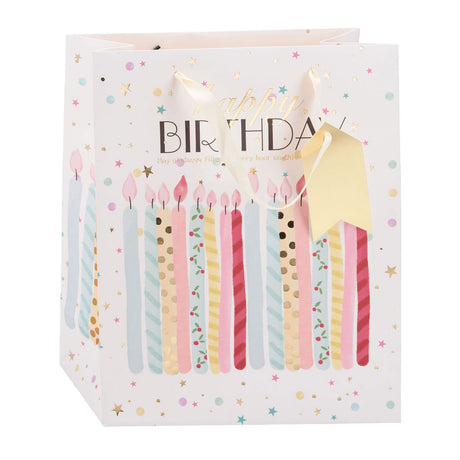 Edco fødselsdagsgavepose - ca. 32x26x12 cm - gavepose til fødselsdag - fødselsdagsgavepose med håndtag - gaveemballage til fødselsdagsgaver - assorteret design - 1 tilfældig pose