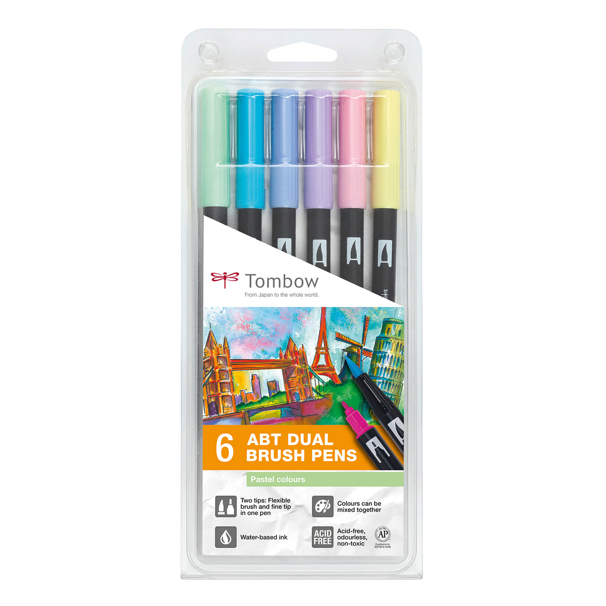 Tombow • penselpen abt dual brush pen sæt pastelfarver 6 stk
