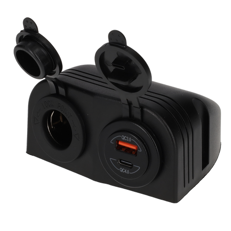 Strømledning 12 volt stik uni og USB-A + USB-C oplader - overflademonteret