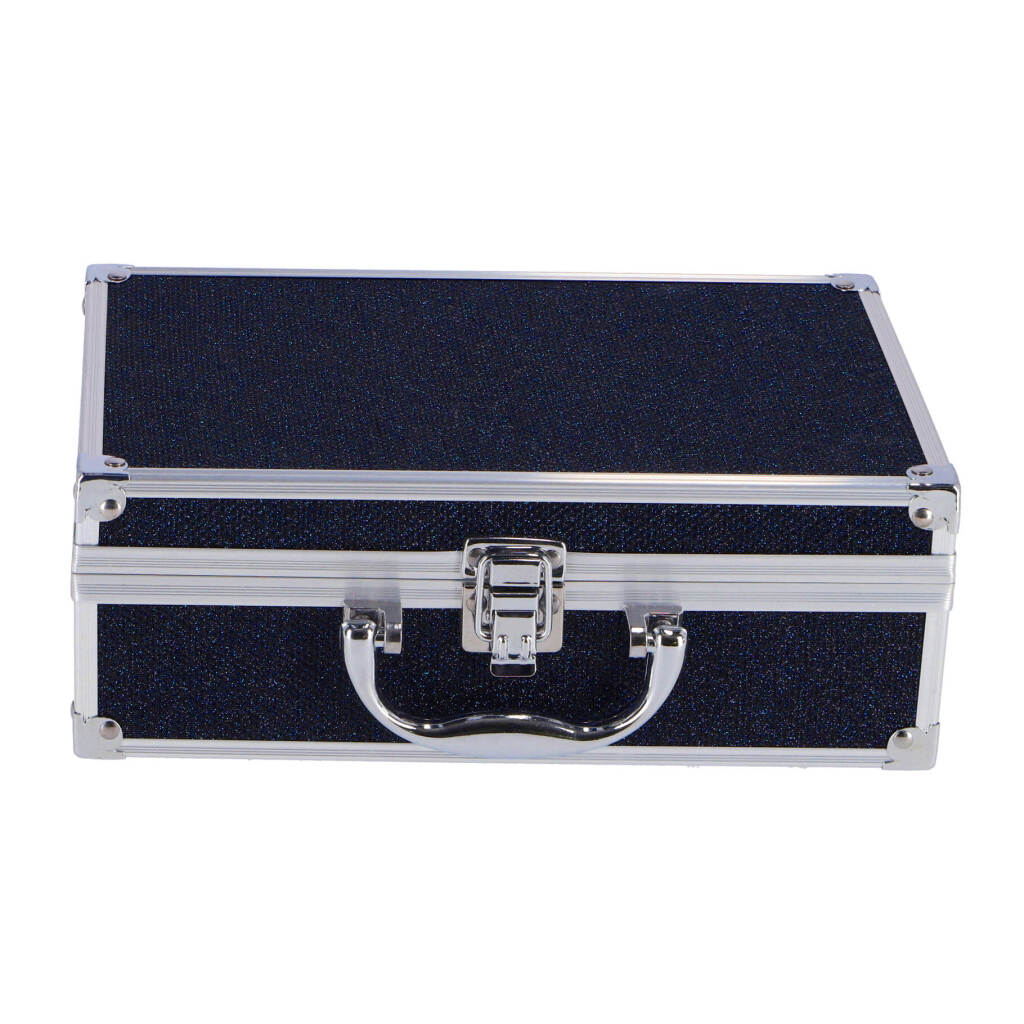 Casuelle make-up etui i aluminium mørkeblå glitter
