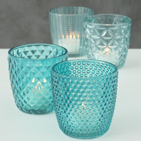 Boltze home windlicht marilu 4-delige set ã˜7xh7cm blauw