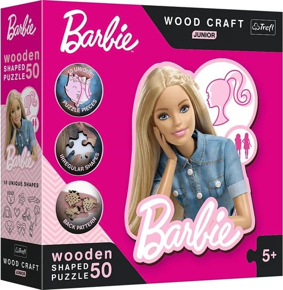 Trefl træpuslespil junior - barbie 50 brikker - træhåndværk.