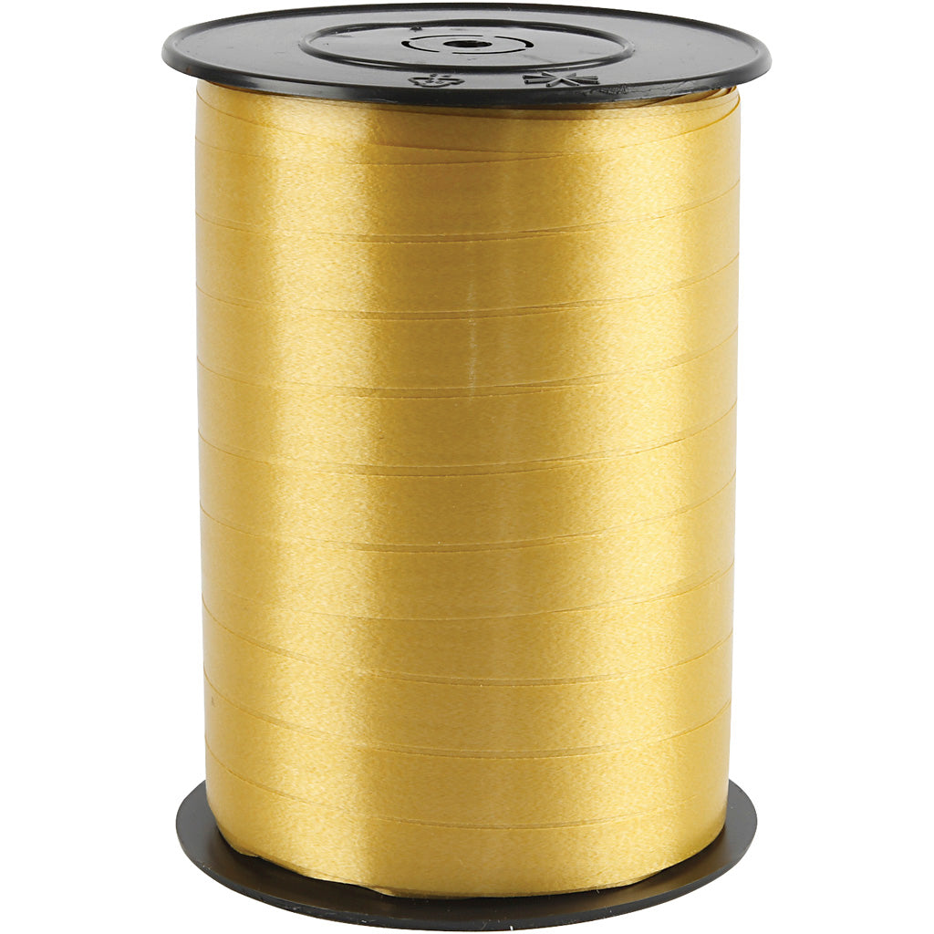 Gavebånd, B: 10 mm, blank, guld, 250 m 1 rulle