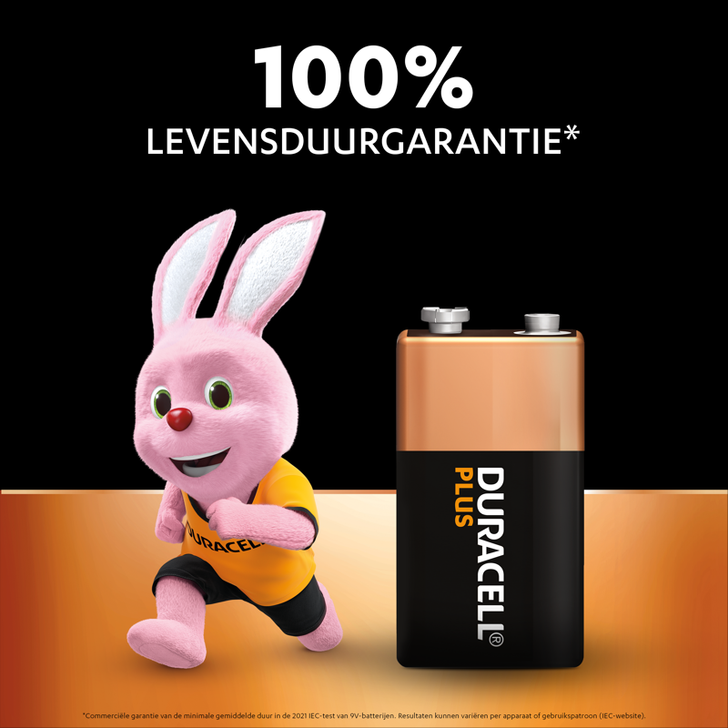 Duracell plus alkalisk 100% 9V 6LR61 hver