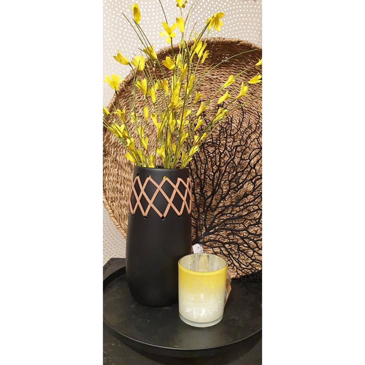 Hbx natural living fyrfadsstage solsikke ø7xh8cm gul