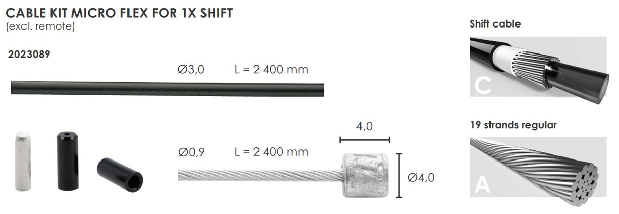 Elvedes switch kabel kit micro flex ø3,2mm 2500mm 2500mm