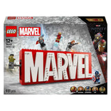 Lego superhelte 76313 marvel logo og minifigurer