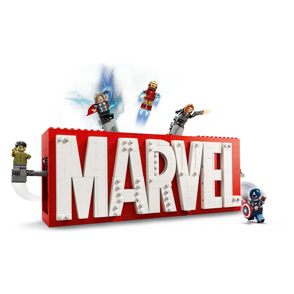 Lego superhelte 76313 marvel logo og minifigurer