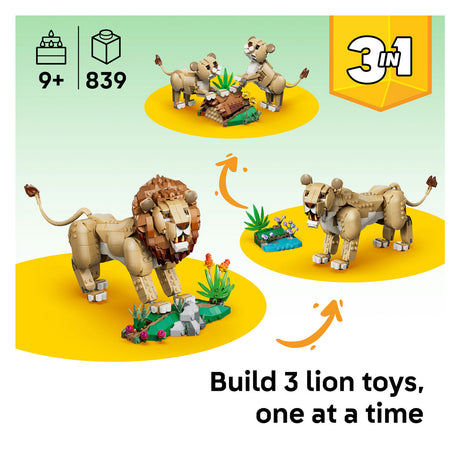 Lego creator 3i1 vilde dyr: majestætisk løvelegetøj til børn med dyrefigurer 31386
