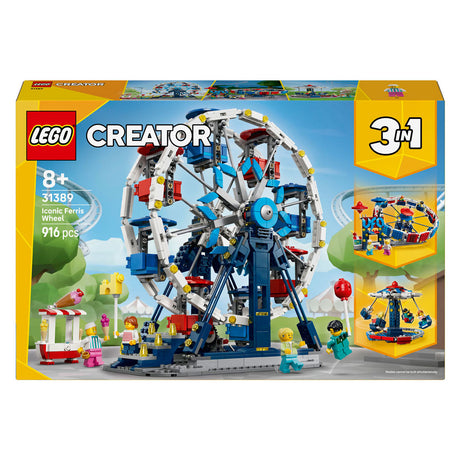 Lego creator 3in1 klassiek reuzenrad, ufo-attractie en zweefmolen speelgoed voor kinderen 31389