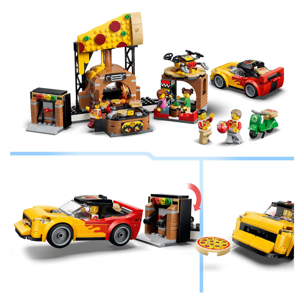 Lego city pizzacenter med køretøjer pizzalegetøj til børn 60496