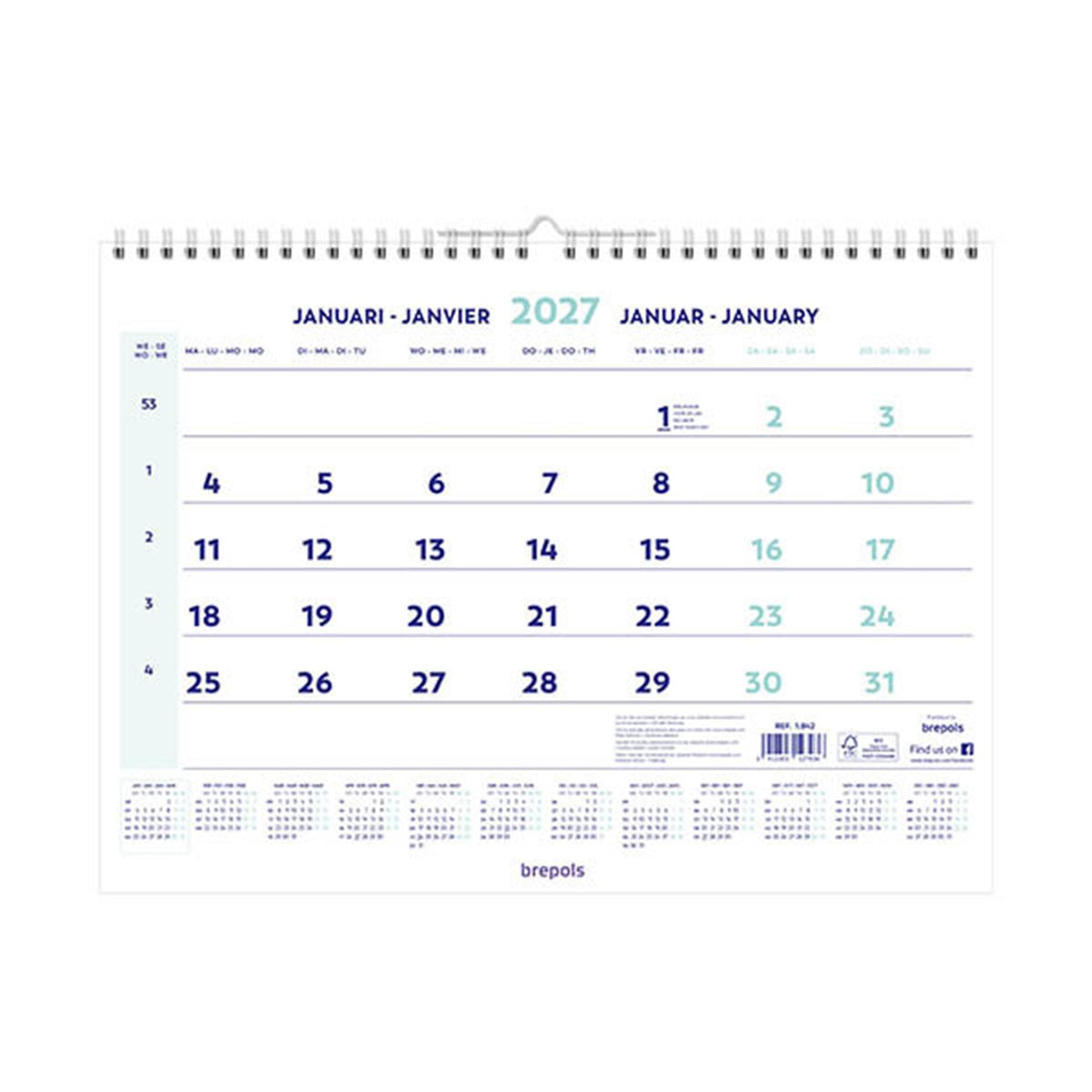 Brepols månedskalender 2026 46x31cm