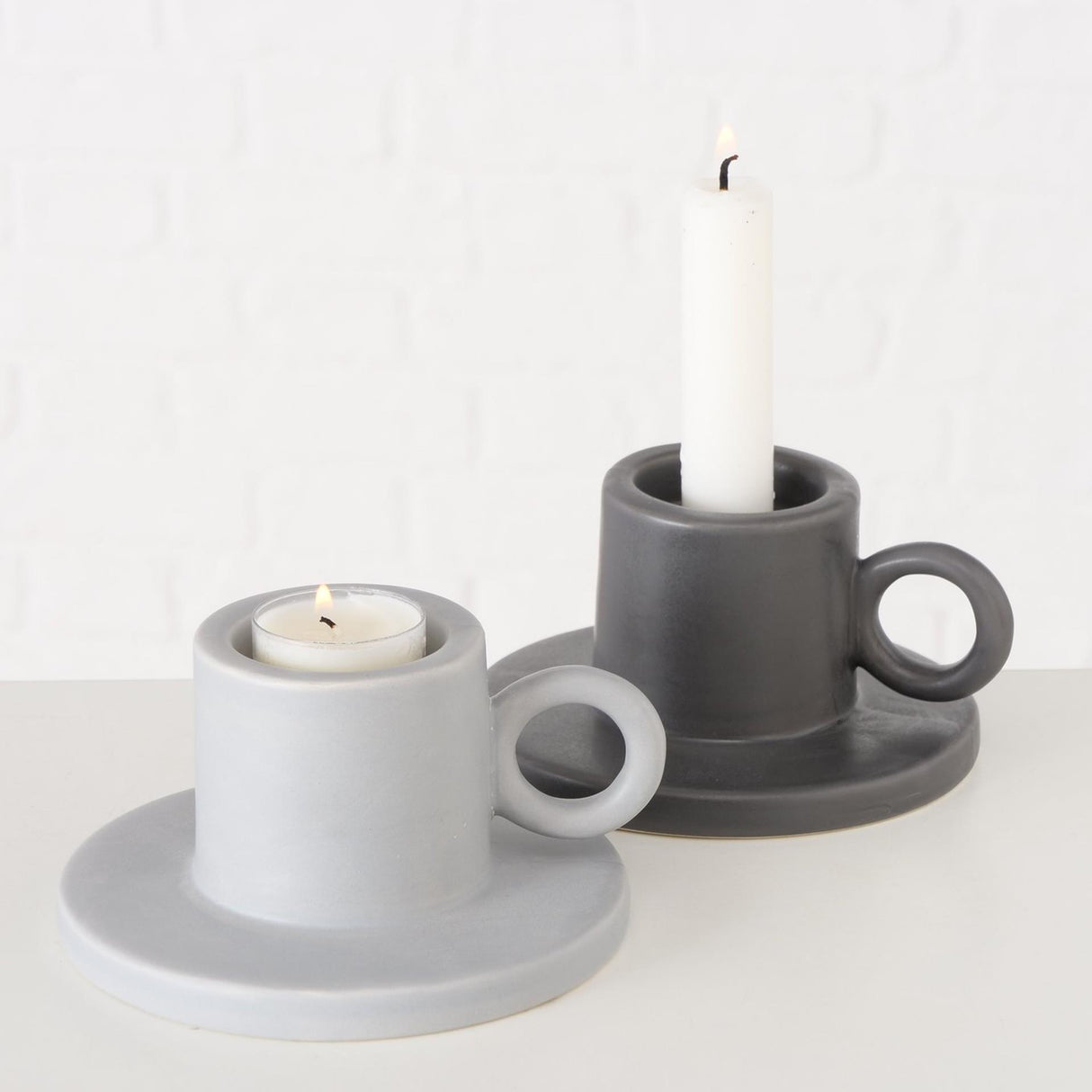 Boltze home lysestage bryona sconce h7cm lavet af sten hvid grå til te eller middagslys