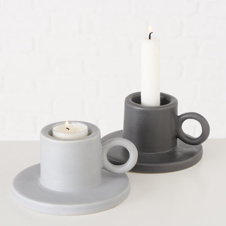 Boltze home lysestage bryona sconce h7cm lavet af sten hvid grå til te eller middagslys