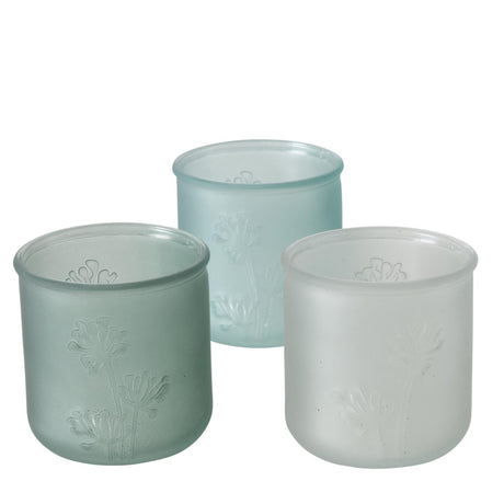 Boltze home fyrfadsstage frostet glas med blomsterprint