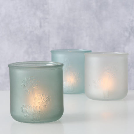 Boltze home fyrfadsstage frostet glas med blomsterprint