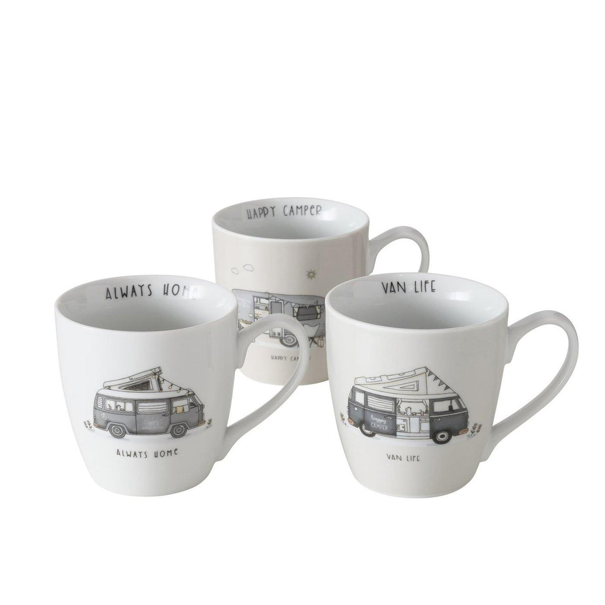 Boltze home jumbo krus vanlife camper med tekst - 480 ml hvid grå