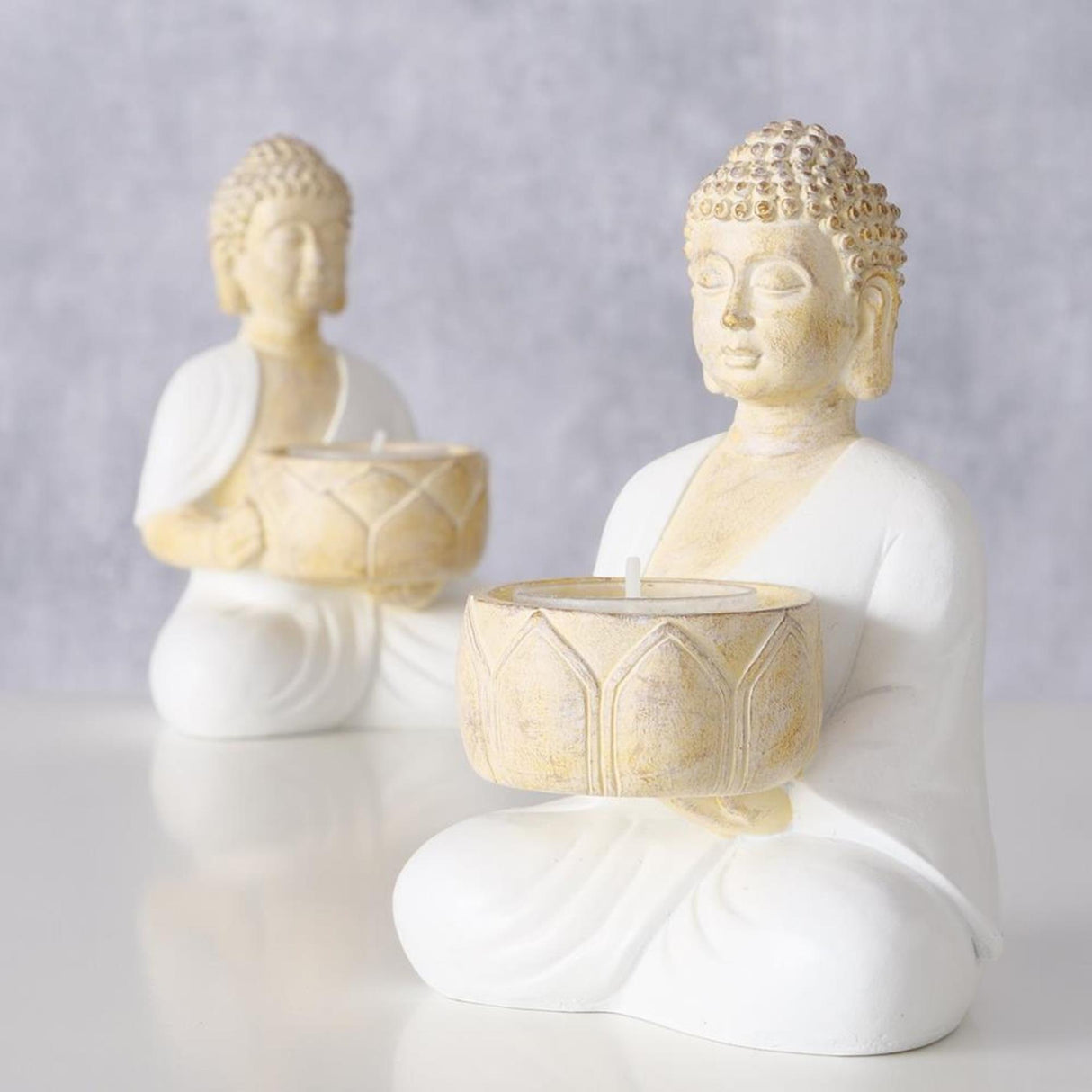 Boltze home fyrfadsstage buddha h15cm 2 assorteret
