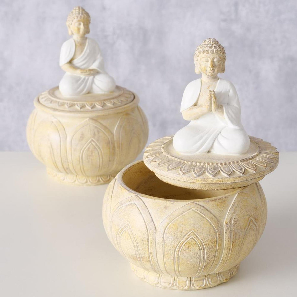 Boltze hjemmeopbevaringskrukke 'jamory' polyresin dia.10x14cm off-white 2 assorterede