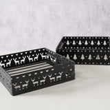 Boltze home servietholder norvag sort metal med dekor af hjorte eller juletræer 18x18cm