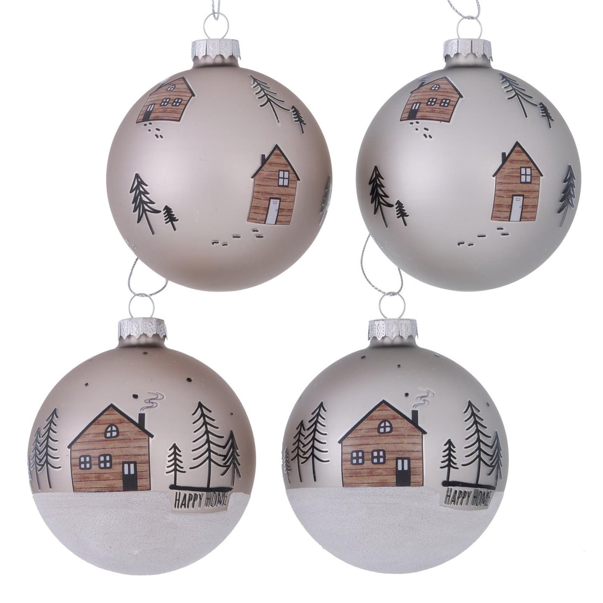 Boltze home julekugle hjemmetræ glas - med design af huse og juletræer - diameter 8 cm