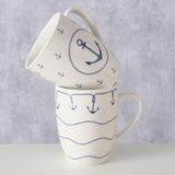 Boltze hjemmekrus 'bã¼sum' 350 ml hvid med blåt ankermotiv dia.8,5x10,5cm porcelæn 2 assorteret