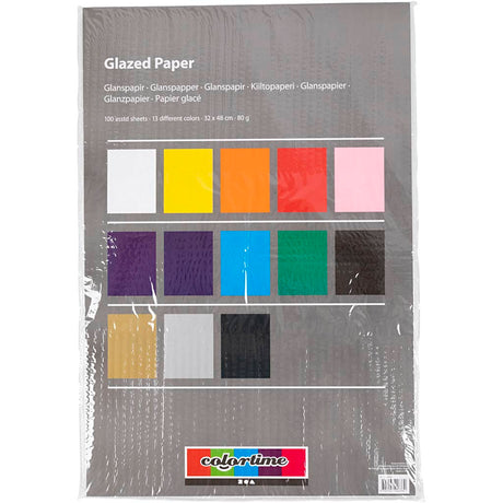 Creativ firma glanspapir, ark 32x48 cm, 80 gr, forskellige farver, 100 ark 1 æske