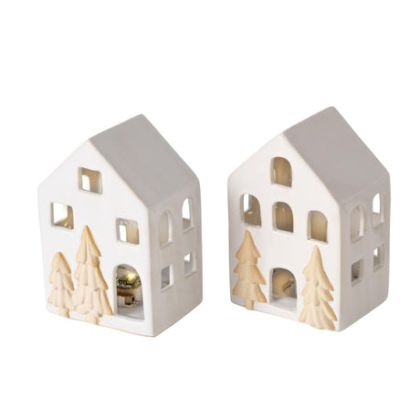 Boltze home deco hus slotsporcelæn med LED h10,5cm (ekskl. 3x LR44 batteri)