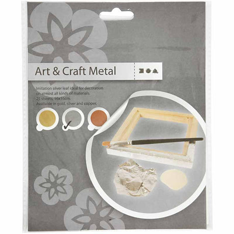 Creativ company imiteret metalplade, plade 16x16 cm, sølv, 0,625 m2, 25 plader 1 æske