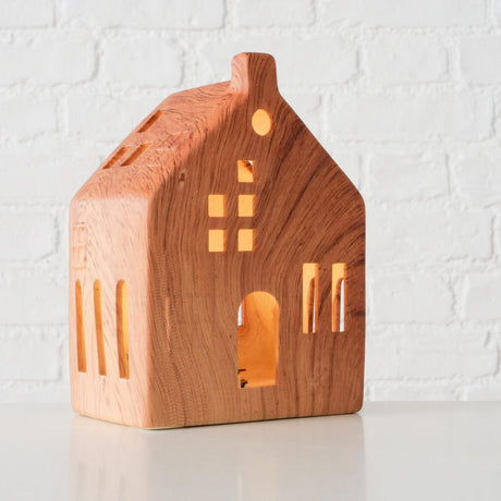 Boltze home deco house hygga porcelæn med LED h14cm (ekskl. 3x LR44 batteri)