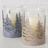 Boltze home fyrfadsstage glas med juletræer h12cm
