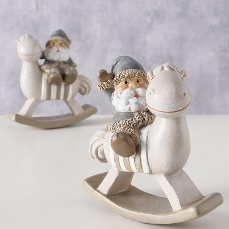 Boltze hjem Santa Claus Berny på gyngehest syntetisk harpiks h11cm