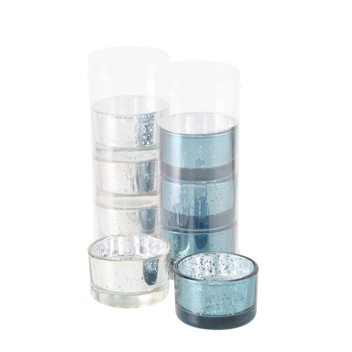 Boltze home fyrfadsstage balos glas 4-delt rund h3,3cm sølvblå