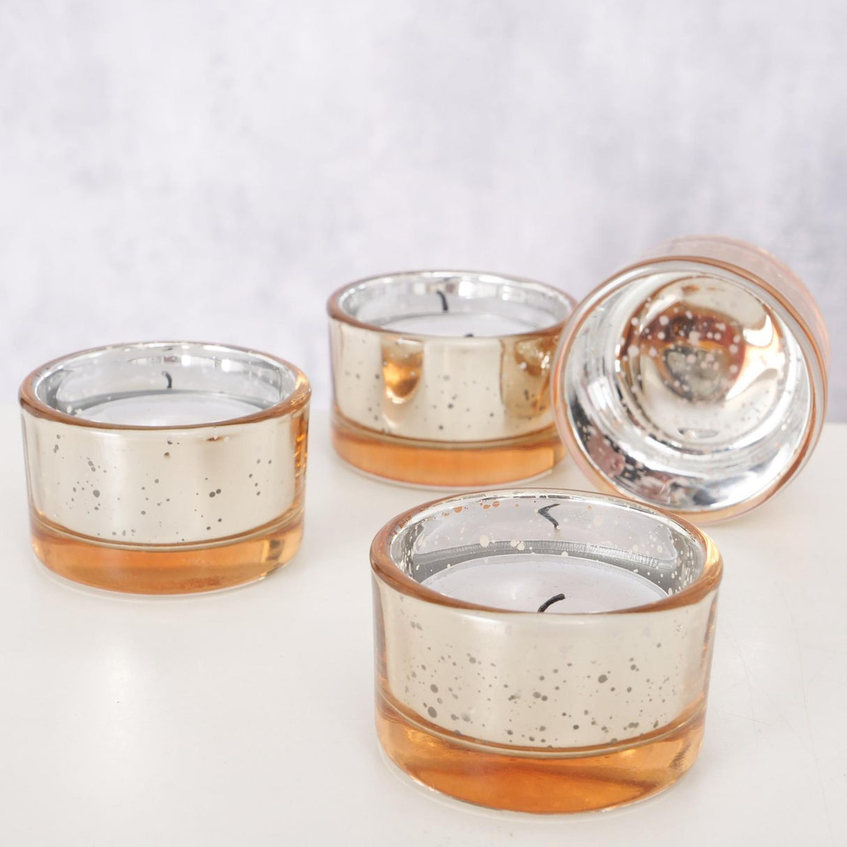 Boltze home fyrfadsstage balos glas 4-delt h3,4cm lakeret glas rosa guld