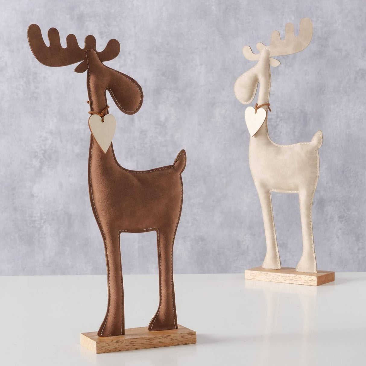 Boltze hjemmestatue hjort booner 17x5x34cm tekstil træ creme brun