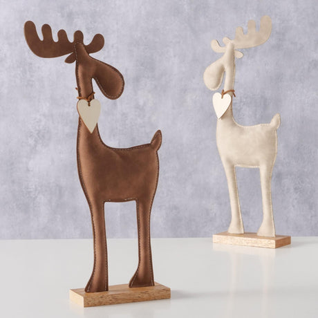 Boltze hjemmestatue hjort booner 17x5x34cm tekstil træ creme brun