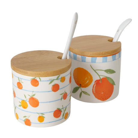Boltze home appelsin syltetøjsglas med ske dia8,5x9cm 170ml dolomit med bambus låg i 2 versioner